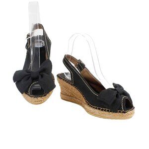 Vidarreta $125 Sz 37 Black Tan Woven Fabric Upper 3" Wedge Heel